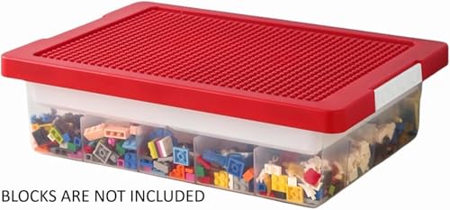 Image of Edu Toys Toy Bricks Blocks Organizer Bins with Compartments, Building Blocks Storage, Storage Containers for Building Brick Blocks Storage, Plastic Stackable Organizer Bin Toy Chest (Red)