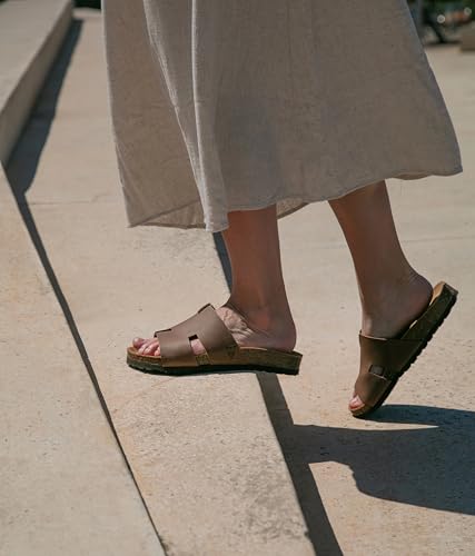 Image of Sandgrens Handmade Unisex Cork Slides | European Top Grain Leather Sandals with Soft Suede Footbed and EVA Rubber Sole | Avila