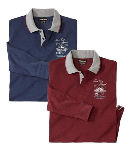 ATLAS FOR MEN - 2er-Pack Langarm Poloshirt Herren - In Großen Größen Erhältlich