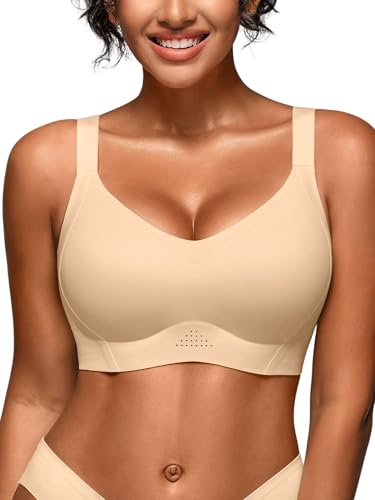 Supportive Jelly Bras for Women - Full Coverage Bra for Older No Underwire - Wireless Plus Size Seamless Lifting Bralette L Skin