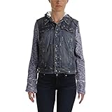 Free People Womens Knit Sleeve Distressed Denim Jacket Blue M