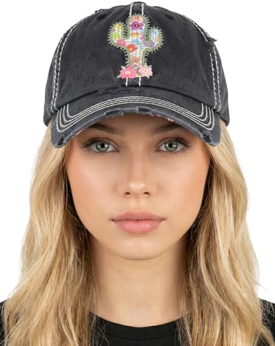 Image of Funky Junque Womens Baseball Cap Distressed Vintage Unconstructed Embroidered Dad Hat