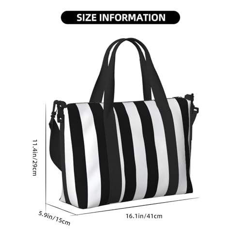Travel Duffel Bag for Men Gym Bag, Black & White Stripe Luggage Bag with Shoulder Strap, Large Gym Tote Bag for Women, Weekender Overnight Bag, Foldable Carry on Bag for Airplane3