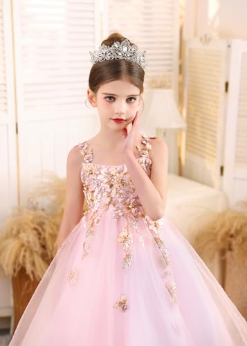 Flower Girl Dresses for Wedding Tulle Princess Pageant Dress Lace Appliques Ball Gown with Bow-Knot4