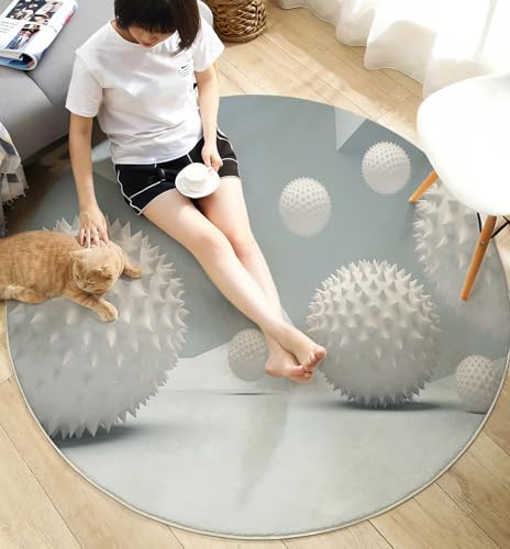 Tapis rond géométrie sphère pointe imprimé blanc style moderne - 4
