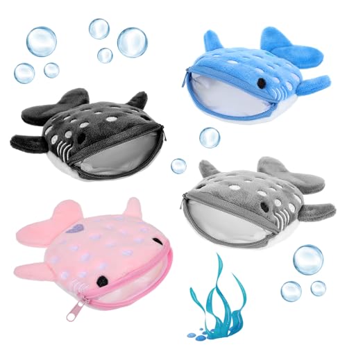 4Pcs Cute Keychain Wallet, Whale Shark Coin Purse, Plush Zipper Coin Pouch for Kids