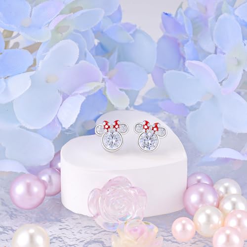 Sterling Silver Mouse Stud Earrings Sparkling Cubic Zirconia Cute Bow Mouse Earrings Hypoallergenic Lightweight Jewelry Gifts for Teens Daughter Granddaughter4