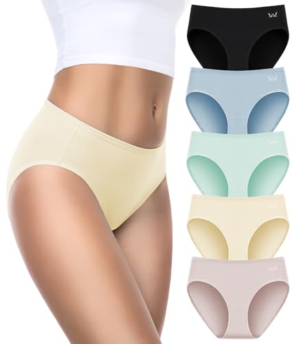 PULIOU Culotte Femme Coton sous-vêtements Femme Stretch Taille Moyenne Panties Slip Respirant Multipack Paquet de 5, M