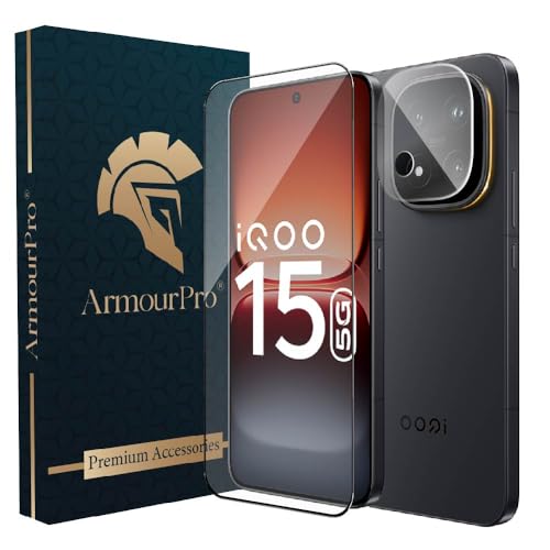 Image of ArmourPro Tempered Glass and Clear Camera Lens Protector for iQOO 15, Edge to Edge Screen Guard, Anti-Bubble, Scratch Resistant, Anti-Fingerprint, Installation Kit | Clear