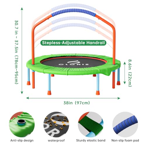 CLORIS 38in/48in Folding Trampoline - Max Load 220lbs / 450lbs Trampoline Rebounder Trampoline with Adjustable Foam Handle, with safty Padded Cover Best Gift (38'' Green) by CLORIS - Used condition - Image 6
