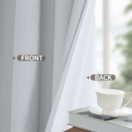 Image of YoungsTex 78 Inches Long Linen 100% Blackout Curtains for Bedroom, Thermal Insulated Drapes with Grommet Privacy for Officen Living Room Window, Light Grey, 2 Panels, 52 X 78 Inch