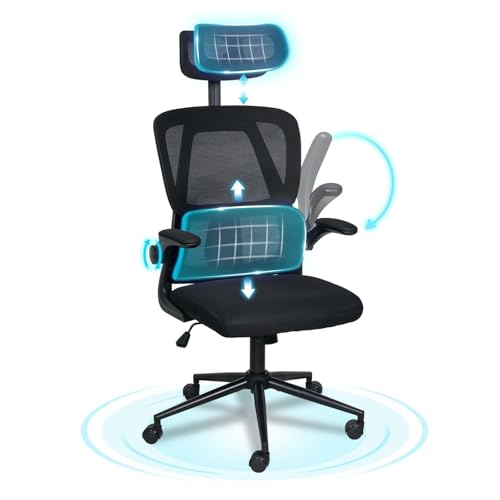 Fullwatt Silla De Oficina Ergonómica De Malla, Giratoria, Con Reposacabezas, Altura Regulable, Inclinación Regulable Negro Completo