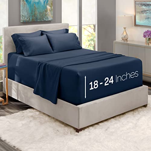 Nestl Extra Deep Pocket King Sheets Set - 6 PC Soft Microfiber Extra Deep Pocket King Size Sheets - Shrinkage and Fade Resistant Bedding Sheets & Pillowcases - King, Navy Blue