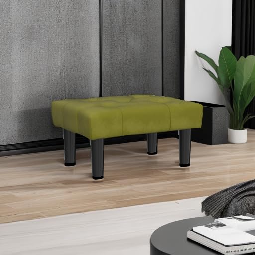 Image of HOUCHICS Small Footstool Ottoman,Velvet Soft Footrest Ottoman with Wood Legs,Sofa Footrest Extra Seating for Living Room Entryway Office(Green 2PACK)