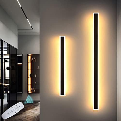 El brillo se puede ajustar Lámpara de pared de iluminación de decoración de pared LED con control remoto Larga tira de metal Negro IP65 Apliques de pared impermeables Decoración de cabecera Fondo