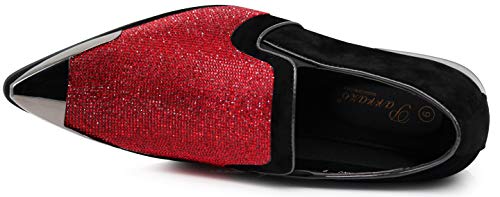 Image of Enzo Romeo Crisiano Men Rhinestone Chrome Toe Suede Pointy Dress Loafer Slip On Shoes