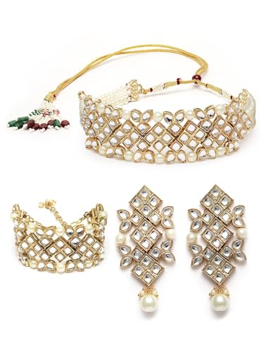 Joyas de perlas Kundan DMZ-2468, el regalo artesanal chapado en oro perfecto para aniversarios