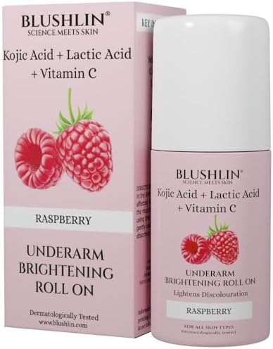 Kojic Acid UnderArm Brightening Roll on with AHA | Lactic Acid, Mandelic Acid, Raspberry, & Vitamin C | Prevents Body Odour, Fades Pigmentation, Kills Bacteria | Suitable for Sensitive Skin