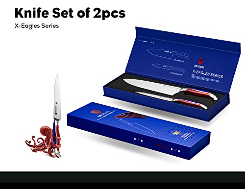 Brodark Chef Knife, Nsf Certified Kitchen Knife Set 2Pcs, Aerospace Grade 4Cr9Si2 High Carbon Stainless Steel Chef Knife Set, Ultra Sharp With Gift Box, X-Eagles Series Red&Blue #TOP6