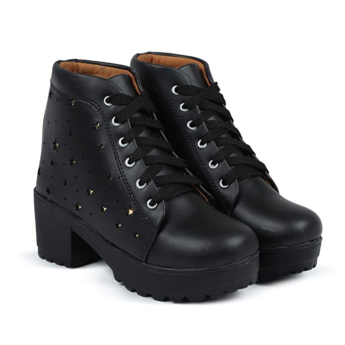 EVOLTAR Laser-Cut Star Design Womens Heel Boots - Premium Synthetic Leather, Lace-Up Elegance, Comfort Lining - Fashioned for Casual Chic (B0BYW4VLMG) Amazon Price History, Amazon Price Tracker