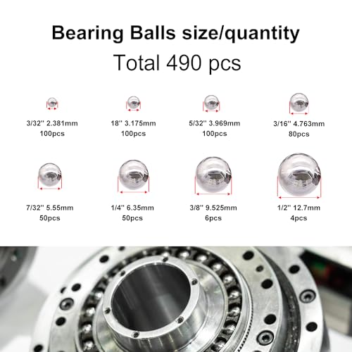 Image of weideer 490pcs 8 Sizes Bicycle Bearing Balls Metal Mixing Balls Assortment Kit 1 /2 inch 3 /8 inch 1 /4 inch 7 /32 inch 3 /16 inch 5 /32 inch 1 /8 inch 3 /32 inch Precision Steel Balls