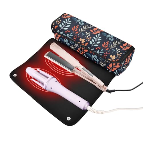 Bolsa organizadora resistente al calor para herramientas de cabello con diseño Leaf Fir Marble, incluye tapete aislante térmico portátil miniatura 2