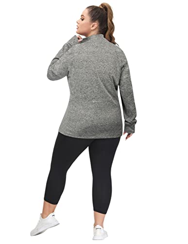 Hanna Nikole Women Full Zip Lightweight Casual Athletic Jacket Plus Size With Zip Pockets Grey 1X #TOP3