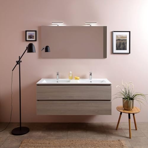 Kiamami Valentina - Mueble baño 120cm Olmo Leon con Lavabo Doble y Espejo 120x60 Berlin