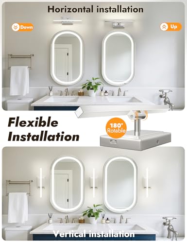 Image of NIORSUN 15.7 Inch Modern Bathroom Light Fixture, 12W 5CCT Dimmable LED Chrome Bathroom Vanity Lights Over Mirror, Vanity Lights for Bathrooms Restroom Mirror- ETL Certified