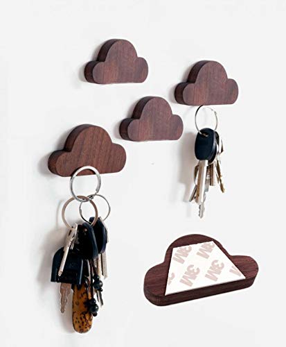 Llaveros de madera magnéticos en forma de nube hechos de nogal set de 4