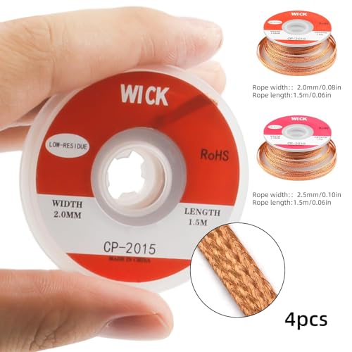 Image of 4-Pack Desoldering Wick Solder Wick Braid with Flux No-Clean Electronic, 2.0 /2.5mm Desoldering Wick & Soldering Wick For Solder Remover, Desoldering Braid Wire Roll (Total 20ft)