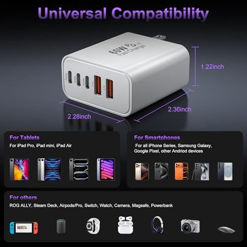 Image of USB C Fast Wall Charger Block, 2Pack 60W USBC Charging Cubes, 5-Port PD+QC Power Adapter Multiport Brick Type C Box Plug for Phone 17 /16 /15 /14 /13 /12 /11 /Pro Max /Plus, Pad Mini /Pro /S25 /S24-White+Black
