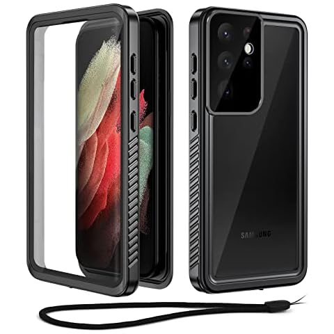 Beeasy Samsung S21 Ultra Case Waterproof IP68 Built-in Screen Protector, S21 Ultra 5G Case Front and Back Full Body Protective Shockproof Dustproof, Military Tough Cover for Galaxy S21 Ultra Black Cover