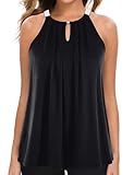 MANER Women's Tank Top Casual Halter Top Summer Flowy Cami Loose Fit Sleeveless Shirts (Medium, Black)