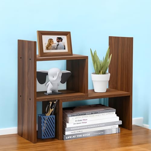 Enigmatic Woodworks Wooden Book Shelf for Home, Office Table, Living Room. Kitchen Corner Stand, Standing Book Rack for Library, DIY Bookshelves, Storage Organizer. (L Shape) (L Walnut)