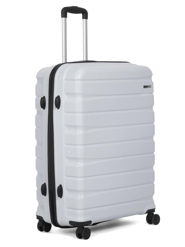 Image of Teakwood Large Check in Size 8 Wheels Trolley Bag, Hard Cabin with Zipper Closure, Adjustable Push Button & Cross Side Strap, TSA Lock System 360 Degree (Large Check in Size, Silver)