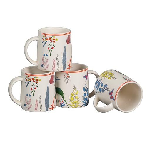 Image of CRAF10 Green Stag Ceramic Coffee /Tea Mugs - Set of 4, 330 ML Each, Elegant & Durable, Microwave & Dishwasher Safe