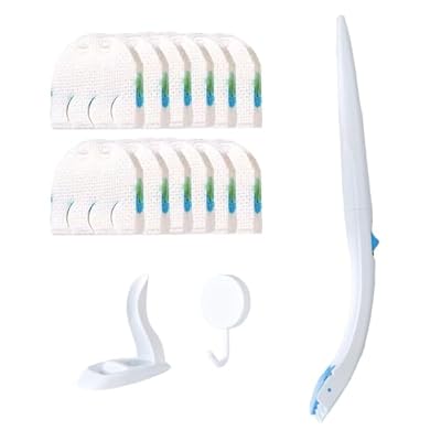 Disposable Toilet Brush, Toilet Bowl Brush and Holder with Cleaner Refill Pads, Wall-Mounted Toilet Brush,Brush Toilet Wand Starter Kit,1 Wand + 12 Refills(Flushable) + 1 Stand + 1 Hook