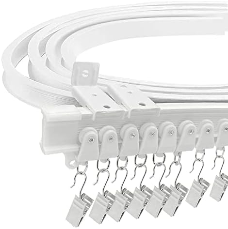Bendable Ceiling Curtain Track for Bay Window, 16FT/approx 5m Flexible Curved Curtain Rail Ceiling Wall Mount Heavy Duty Plastic Curtain Rails Track System for Bed Room Divider