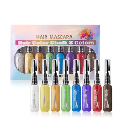 Peines de tizas para el pelo para niñas, peine lavable para el pelo, máscara de color temporal, juego de tizas lavables con 8 colores, color temporal para el cabello, accesorios de resaltado para