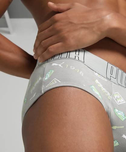 Image of Puma Bamboo Men's Printed Briefs - Gray Violet - White - Black