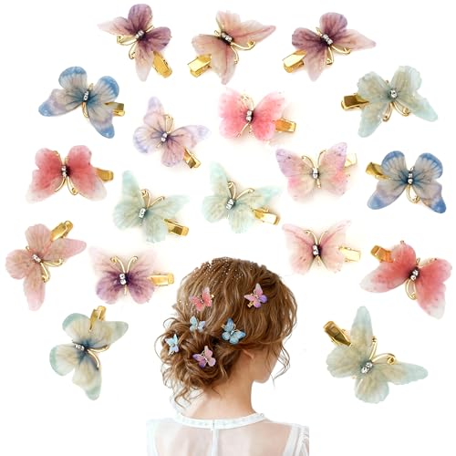 Butterfly Hair Clips 18PCS Fairy Hair Accessories Glitter Pink Butterfly Barrettes Cute Y2K Hair Clips Gift for Wedding Party Festival and Daily Wear for Women (Pink)