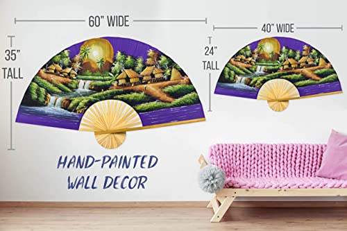 Village Landscape Folding Wall Fan Hand-Painted Wall Decor Art (40 Inch Wide, Purple Moon) #TOP3