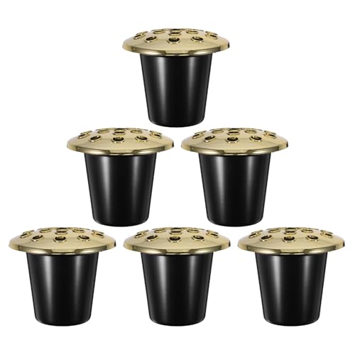 POPETPOP Lot de 6 Inserts Porte-Fleurs pour Tombe en Plastique Noir 16 Compartiments Supports pour Arrangements Funéraires Extérieurs Résistants aux Intempéries Base Lotus Décorative et