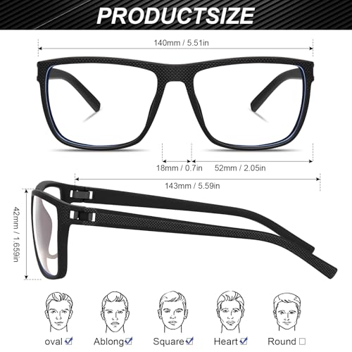 Image of Gaming Glasses, Anti Blue Light Glasses Men, Lightweight Frame Square UV400 Protection Blue Computer Eye
