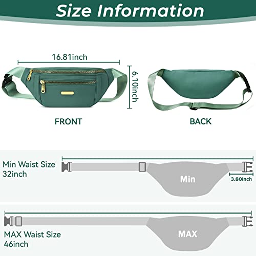 Fanny Pack Fashionable Waist Bag Casual Travel Bum Bag with 3 Zipper Pockets for Women Men Sports Running Hiking Jogging (Green) - Image 2