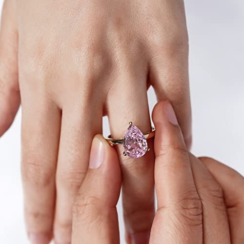 Sterling Silver Pink Solitaire Ring | 14K Gold Plated Engagement Ring for Women | Heart, Pear, Princess, or Round Cut CZ Simulated Diamond4
