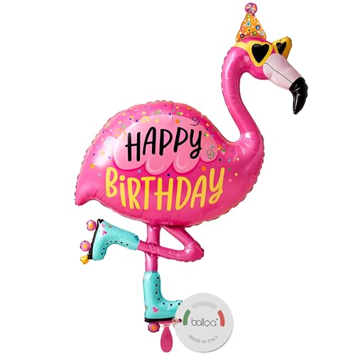 balloa Ballon en aluminium XXL avec flamant rose Happy Birthday, ballon à l'hélium, décoration de fête d'anniversaire pour fille, 105 cm