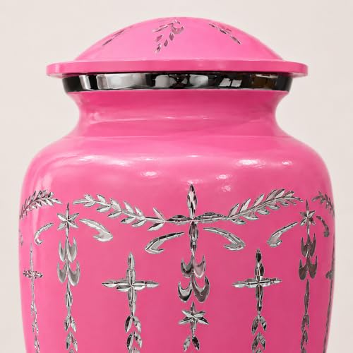 Image of ALPHA Living HOME Adult Cremation Urn for Human Ashes, Durable Aluminum Memorial Funeral Urn with Secure Screw-Top Lid, Dignified Decorative Urn for Loved Ones, Pink