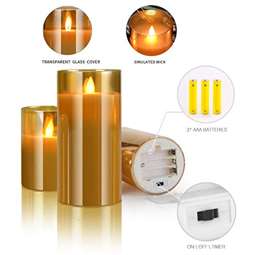 Led Flickering Flameless Candles Set of 3 Battery Operated Moving Wick Candle Luxury Glass Real Wax Remote Control Home Wedding Decor,4in 5in 6in Pack of 3 - Thumbnail 2